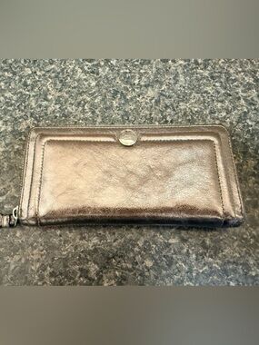 Coach Metallic Pewter Zip-Around Wallet
